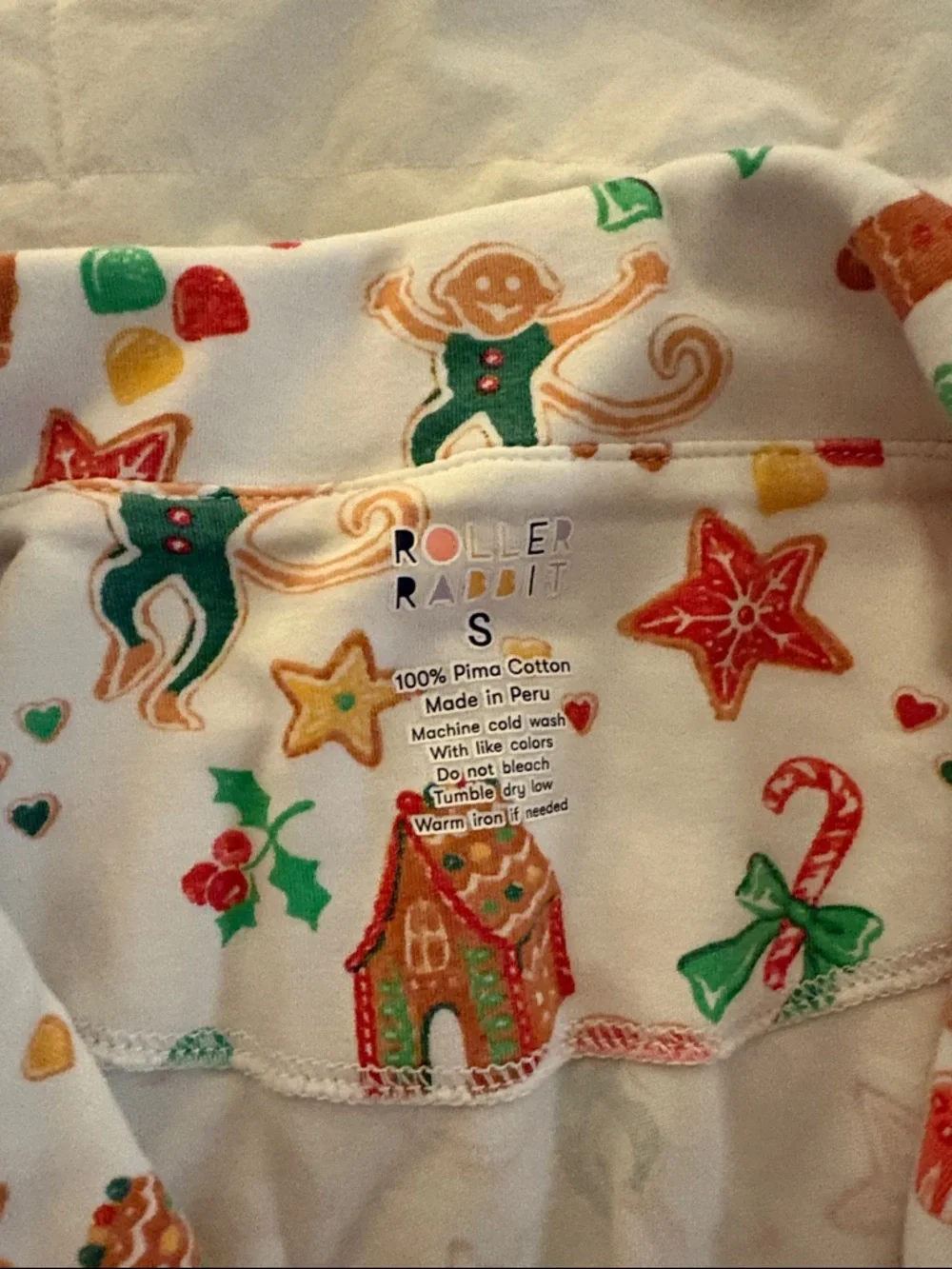 Roller Rabbit White Holiday Gingerbread Pajama Set with Red & Green Accents - Picture 2 of 2